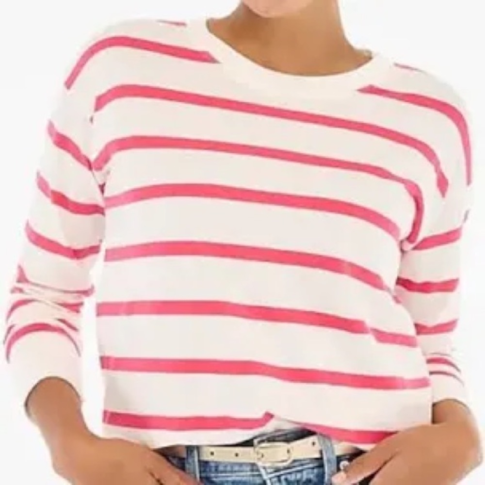 J Crew Striped Pink and White Long Sleeve T Shirt size Large